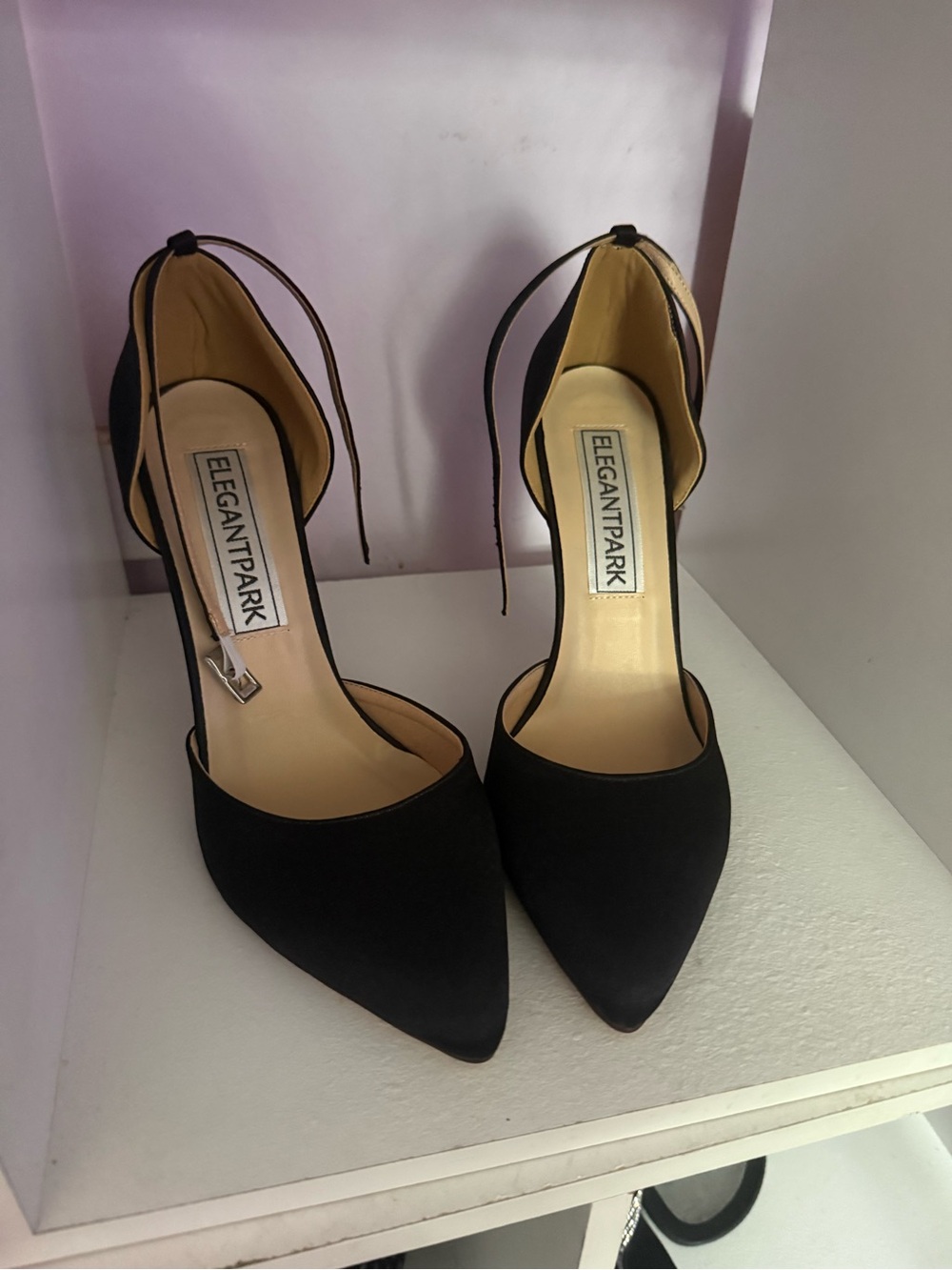 ElegantPark Women's Black Pointed-Toe Ankle Tie Staletto Heels